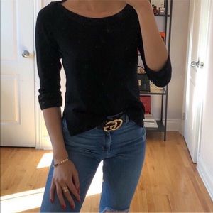 CHANEL Black Boatneck Employee Top Logo Cuff EUC